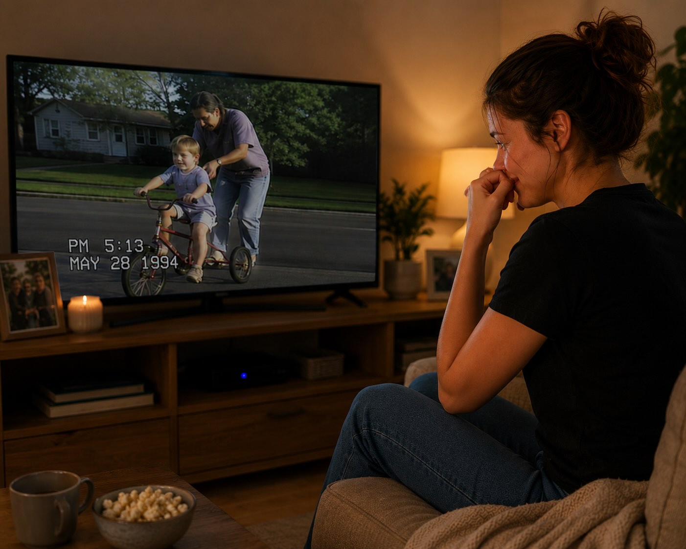 Person watching home movies on a modern TV